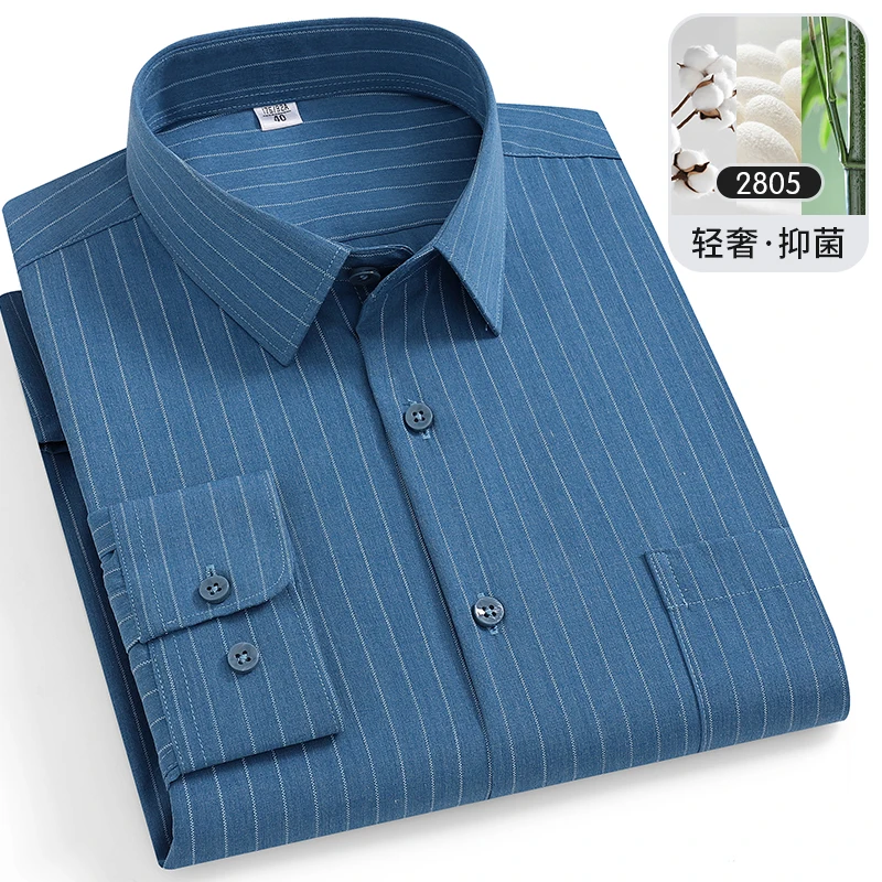 Bamboo Fiber 7XL 8XL Classic Plaid Stripe Easy Care Men Shirt Long Sleeve Casual Formal Business Slim Fit Shirt Long Sleeve Men