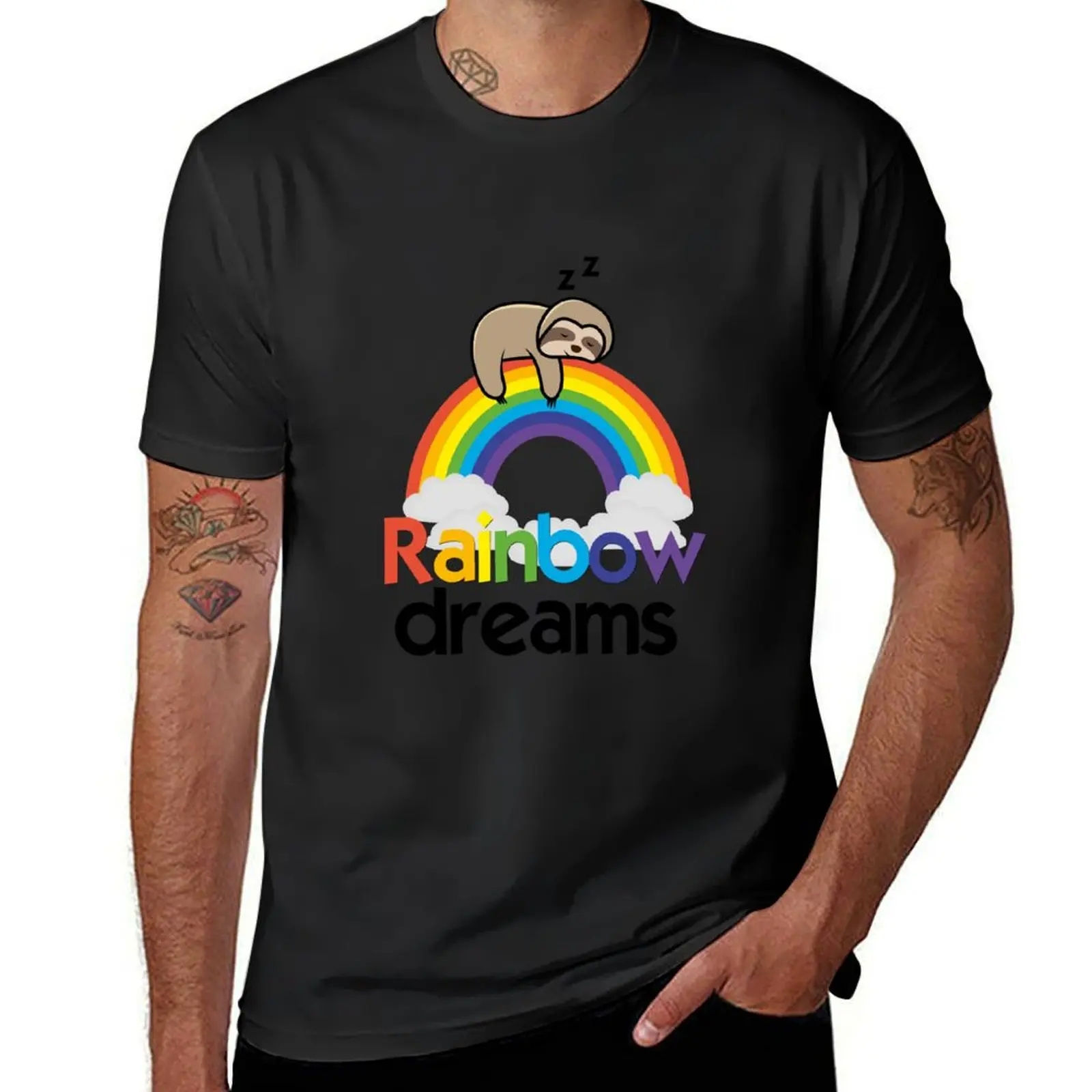 Rainbow Dreams Sloth (White) T-Shirt blanks Blouse hippie clothes mens t shirts