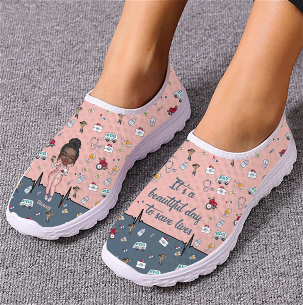 INSTANTARTS 2023 Nursing Shoes for Women Medical Nurse Design Shock Absorption Vulcanize Flats Girls Casual Slip-on Mesh Tennis