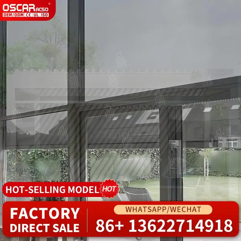 Electric Outdoor Sunshade Vertical Awning Aluminum Alloy Acrylic Remote Control Windproof Waterproof Extendable for Balconies in