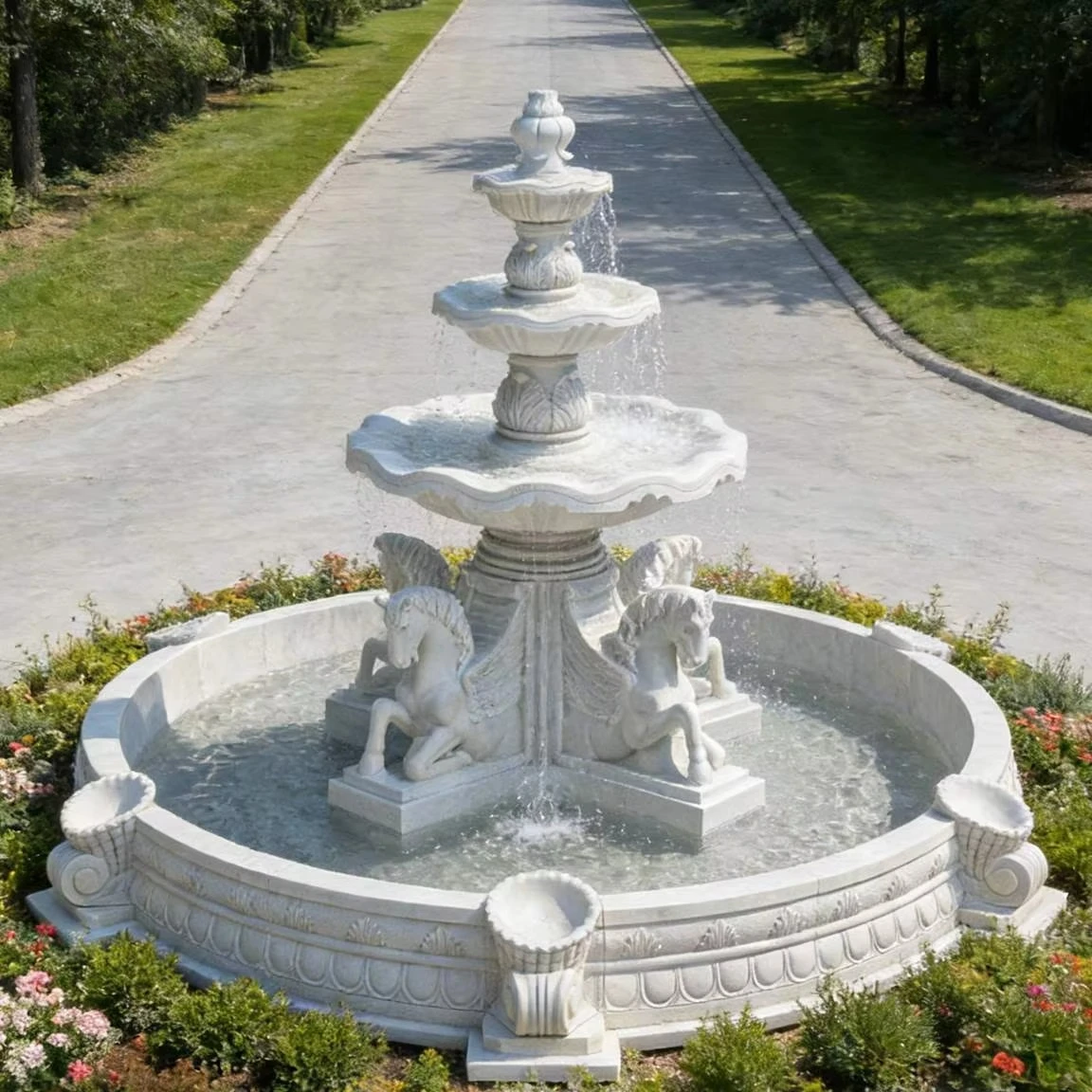 Marble Horse Fountain Custom Available Hand Carved European Style for Outdoor Park Garden