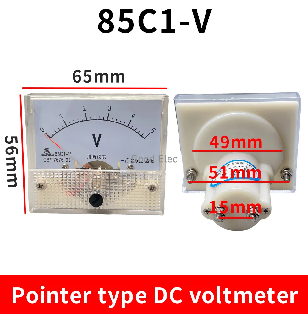 85C1-V DC Analog Panel Voltmeter Ammeter Amp Volt Meter Gauge 1-500V/ V