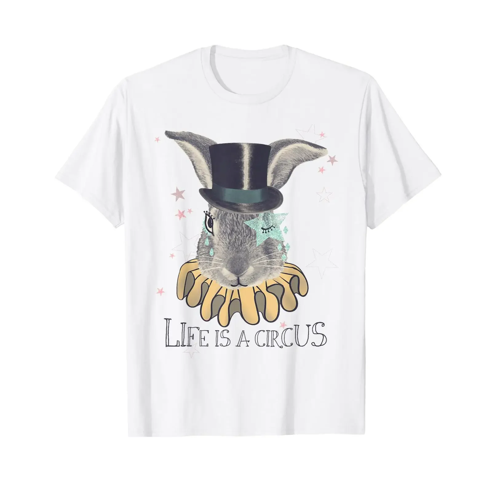T Shirt with German Text Das Leben ist ein Circus Rabbit Top Hat Wizard Fun vintage Washed Unisex Versatile Stretched