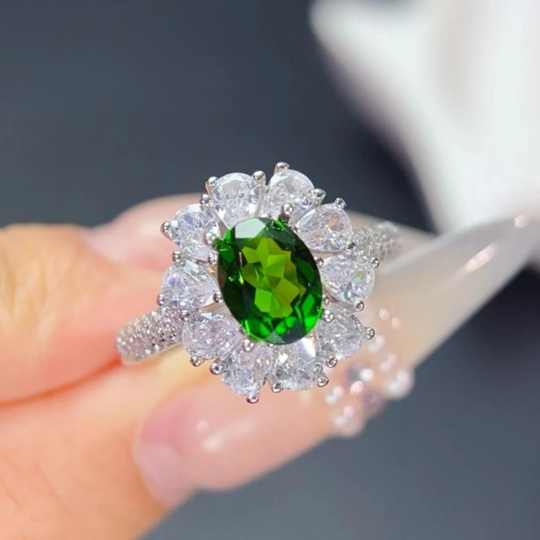 

Кольцо из настоящего серебра 925 пробы с диопсидом для помолвки, 6мм*8мм, 1 карат, натуральный диопсид, ювелирное изделие, кольцо из стерлингового серебра с драгоценным камнем