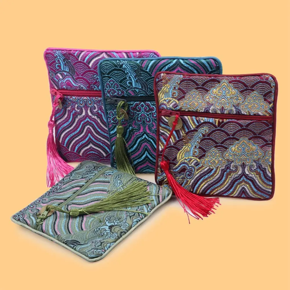 

Шелковый органайзер для ювелирных изделий в китайском стиле, кошелек для монет, парчовая сумка с вышивкой, сумка на молнии, сумка для благословения, сумка для хранения ювелирных изделий