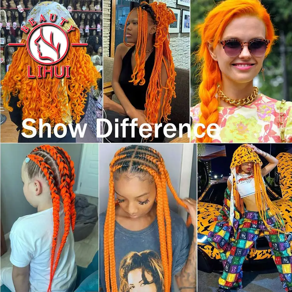 Extensiones de cabello para trenzas de 28 pulgadas, pre-estiradas, sintéticas, jumbo, multicolor: azul, amarillo, verde, rojo, rosa, estilo YAKI 6
