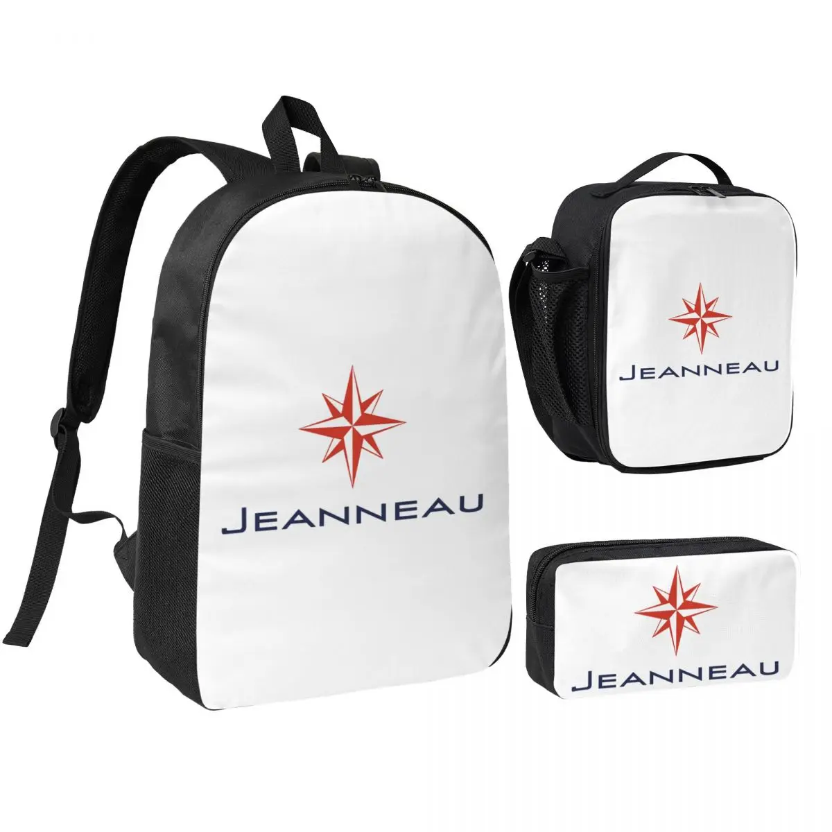 

Jeanneau Yachts Backpack Student Boys Girls BookBag School Bag Computer Shoulder Bags 3ps Insulated Lunch Bag Pencil Case