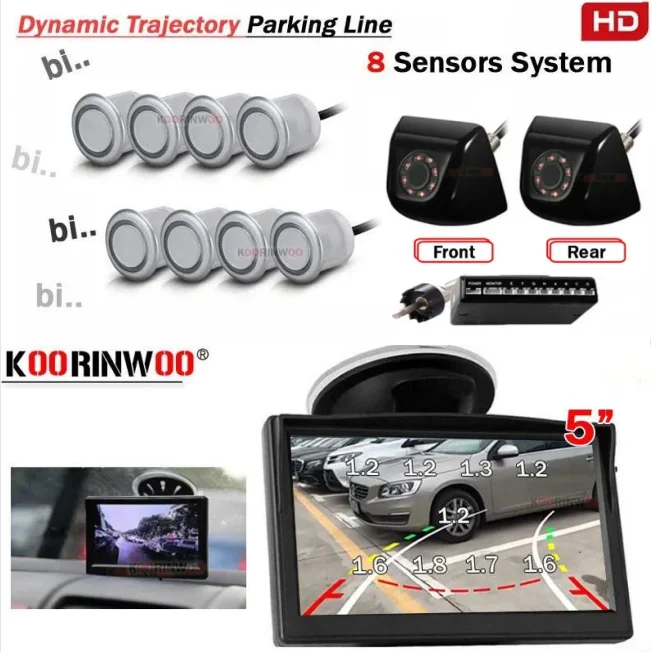 Koorinwoo Cars Parking Sensors 4 6 8 Buzzer Detector Alert Auto Front Parktronic Dynamic Trajectory Rearview Camera Parktronic