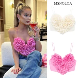 2024 New Summer Sleeveless Camisole Female Sexy Street Ladies Suspender TopFashion 3D Sweet Heart Sling Cropped Tops For Women