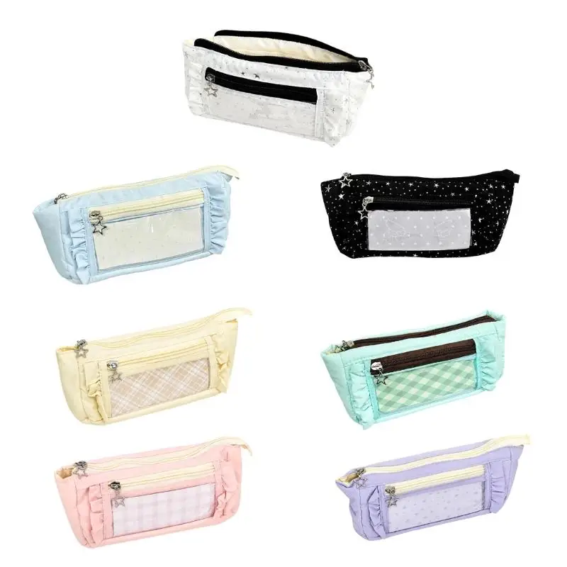 Polyester Pencil Case with Separate Main Compartment and Clear Front Pocket for Writing Tools and Small School Supplies D2RC