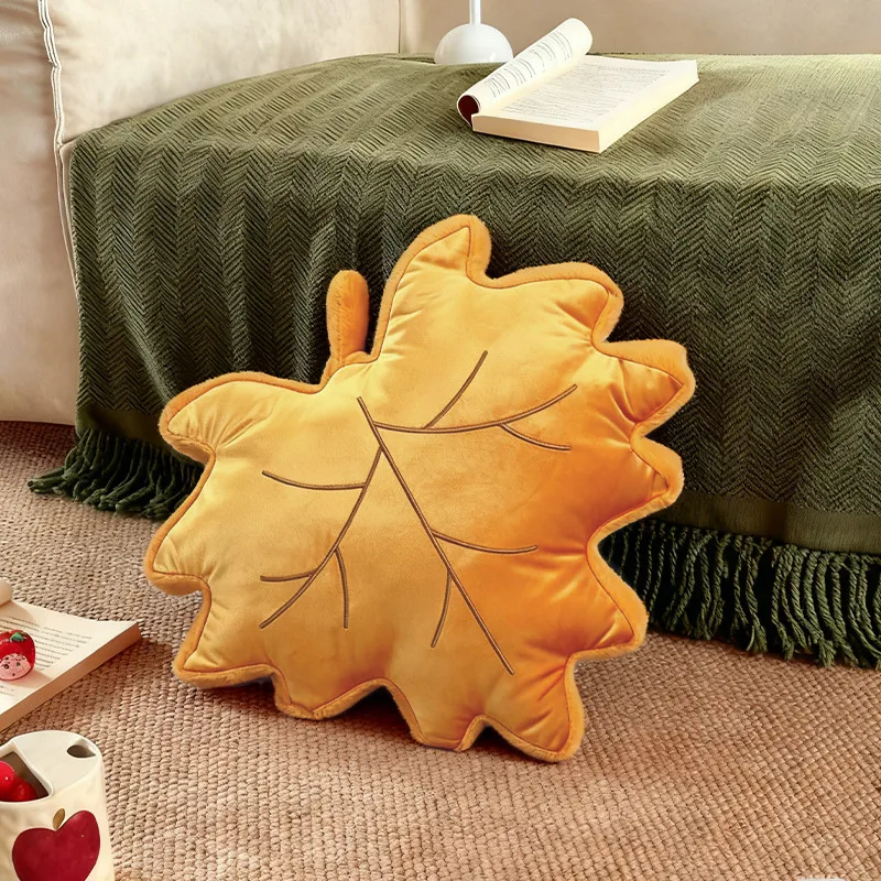 45cm Maple Leaf Throw Pillow Brown Green Leaves Artificial Plants Plushies Toys Sofa Bed Lumbar Cushion Suitable For Home Decor