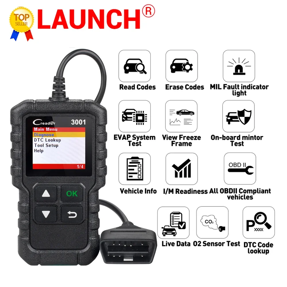 LAUNCH X431 CR3001 Full OBD2 Car Reader Scanner Automotivo Multilingual Car Diagnostic Tool Check Engine Free Update PK KW850