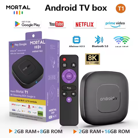 Android TV Box Mortal T1 Global Version Wifi6 Voice Control Android14 4K Video AllwinnerH313 Netflix Fire TV stick 2G8G16G