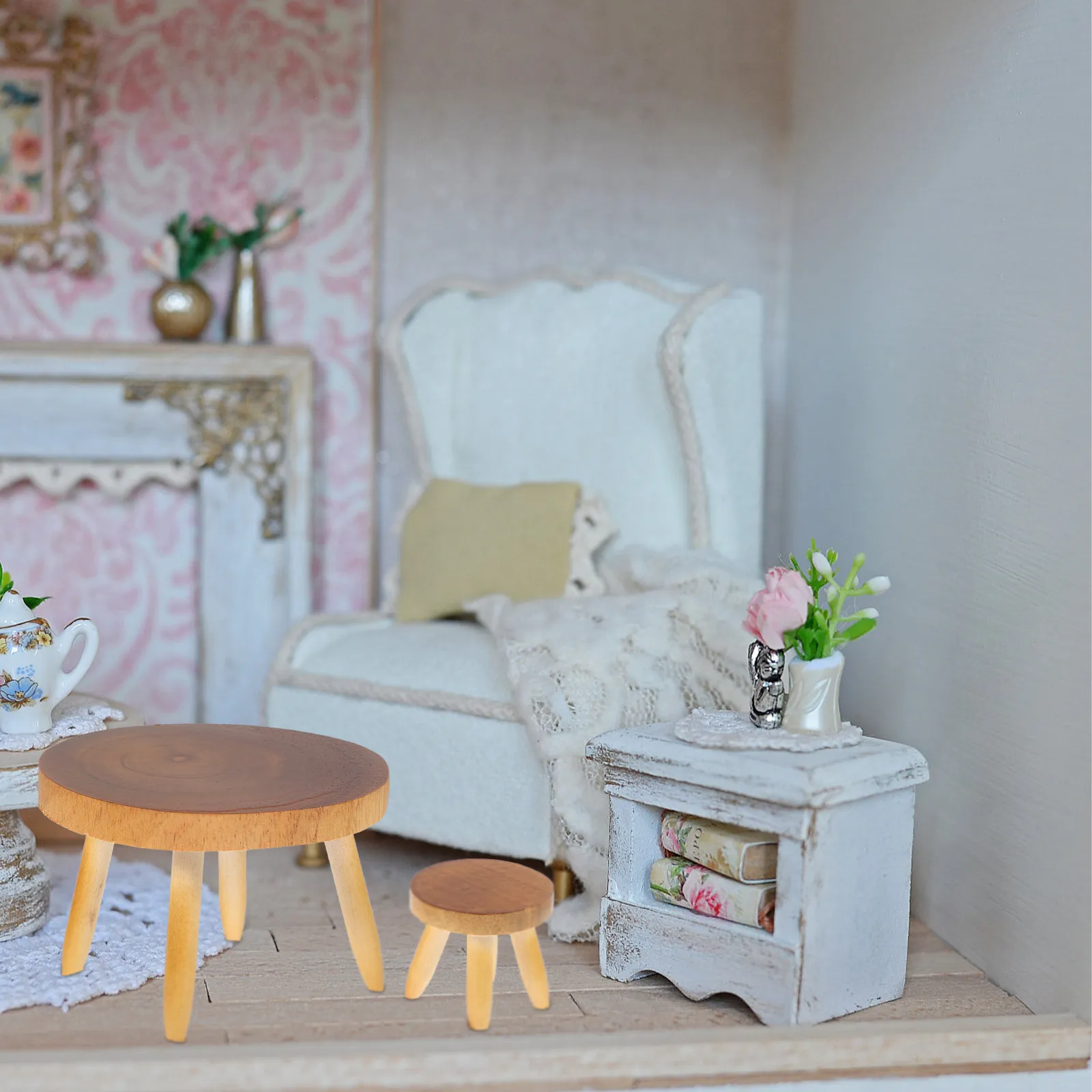 

1Set Real Wood Living Room Ornament Retro Mini Furniture Collection for House Interior Decoration Photography Prop