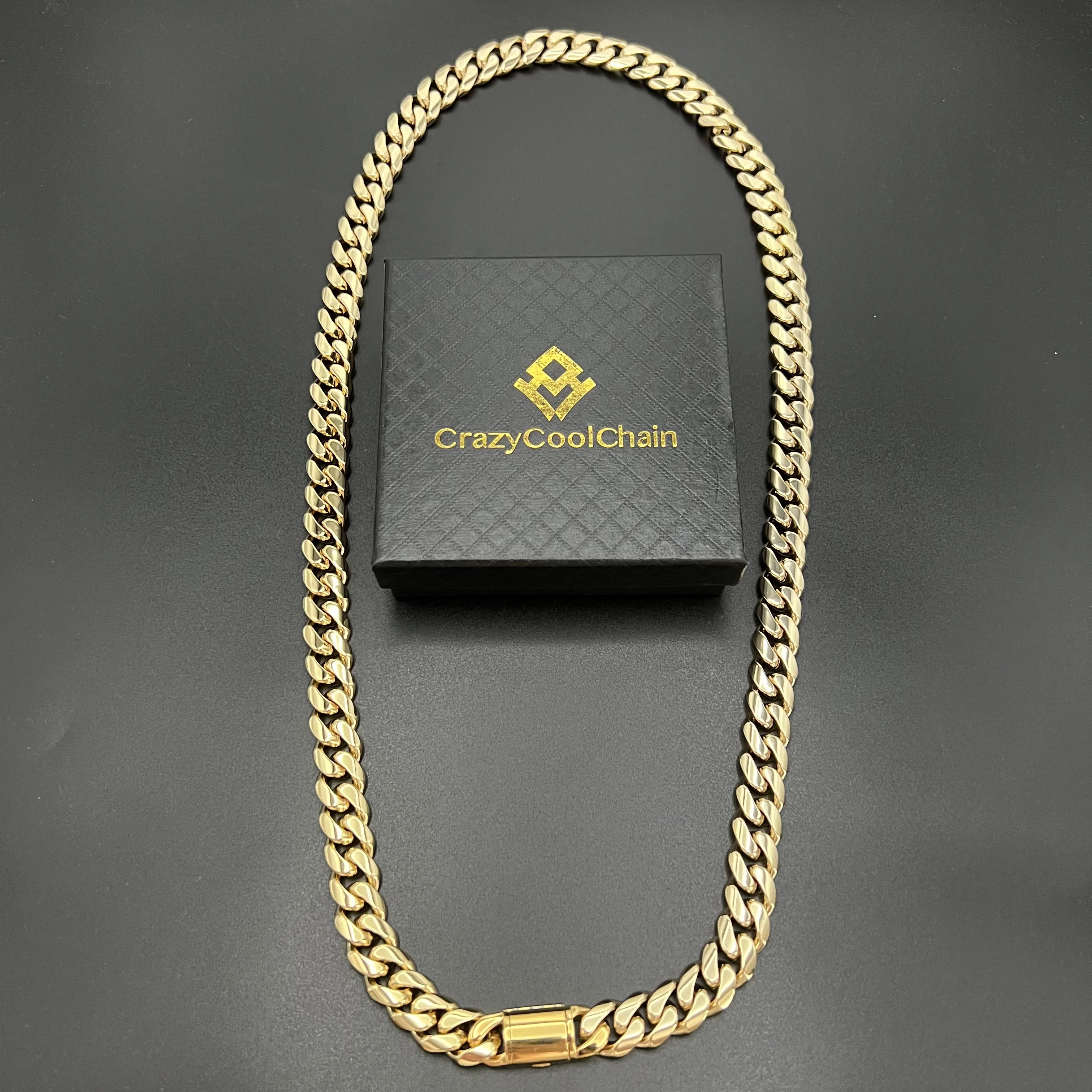 

12mm 18K Gold 5-Layer Plated Premium Durable Cuban Chain (Flip Buckle)