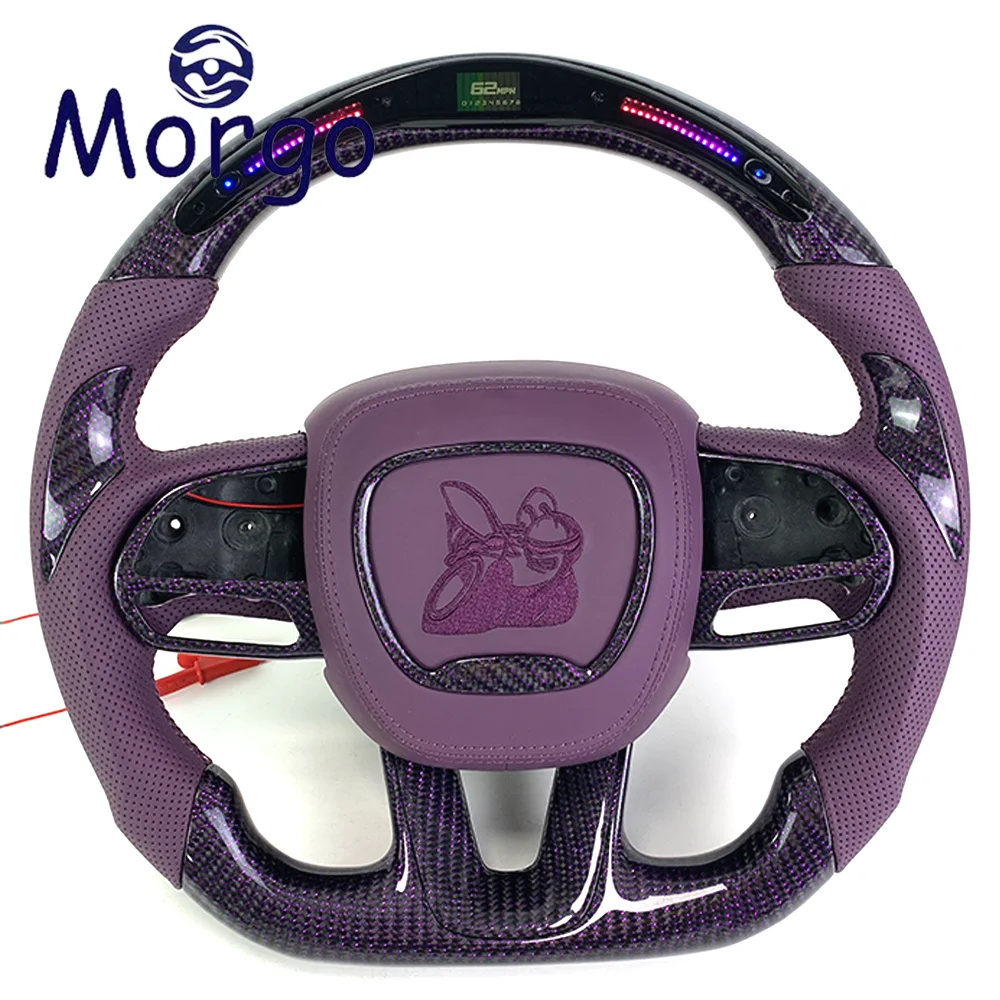 Custom LED Purple Carbon Fiber Cars Steering Wheel for Dodge Charger Challenger Hellcat SRT RT 392 Durango Racing Style Design