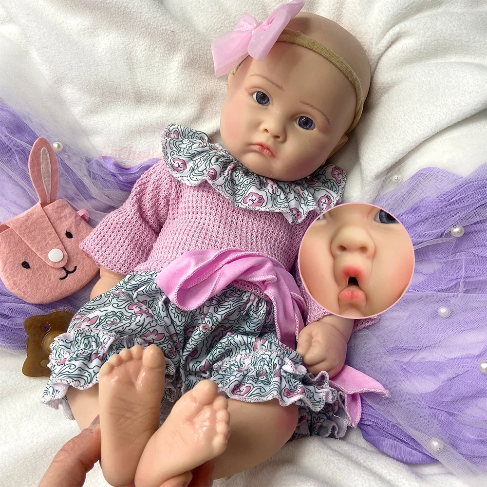 

18Inch Premium Handcrafted Silicone Reborn Baby Girl Can Open Mouth Soft Lifelike Waterproof Collector’s Doll for Doll Artists