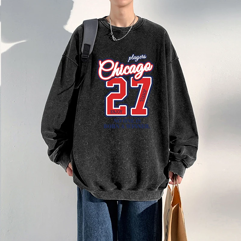 Oversize Men Woman Washed Sweatshirt No One Is Born Winner Letter Printed Pullover Fashion Cotton Hoodie Autumn Couple Clothes