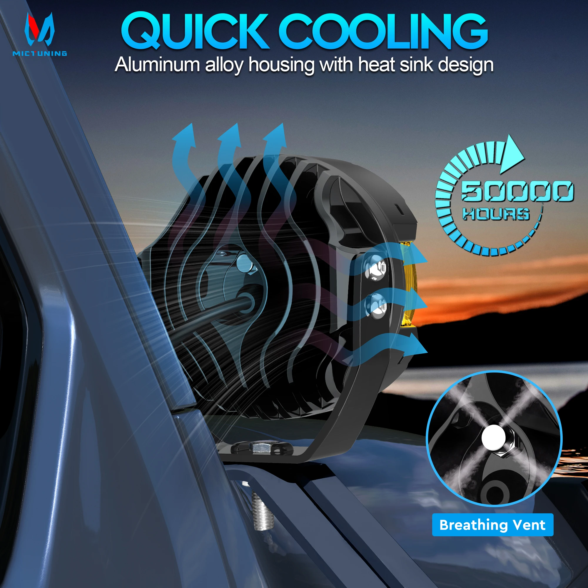 MICTUNING K6 4 Inch Light Pods,160W 14328LM Offroad Lights with DRL Amber Turn Signal, 270°Side Shooter Driving Ditch Light