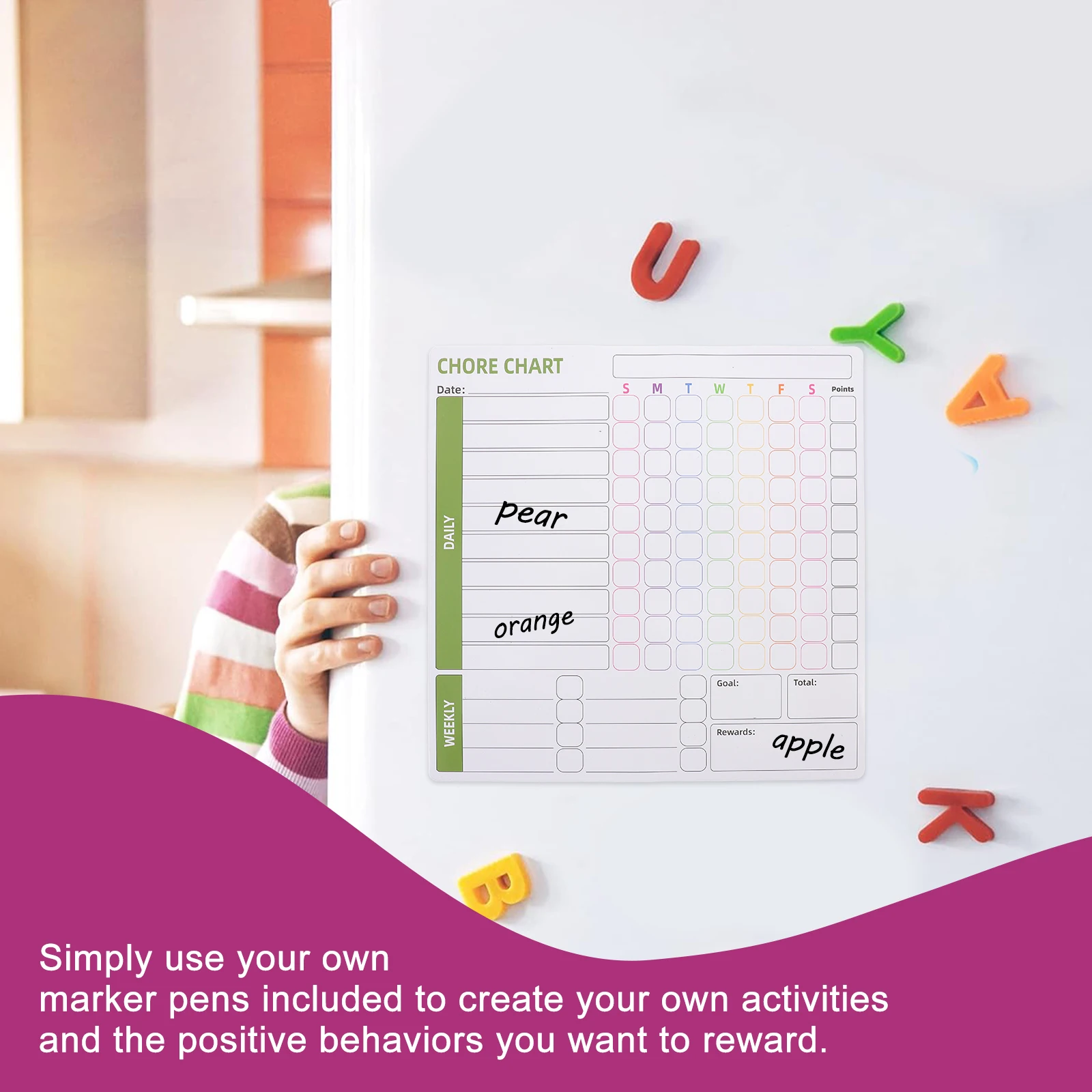 

3 Pcs Erasable Check-in Refrigerator Stickers Household Reward Chart Kids Chores Daily Schedule Children's Board Incentive