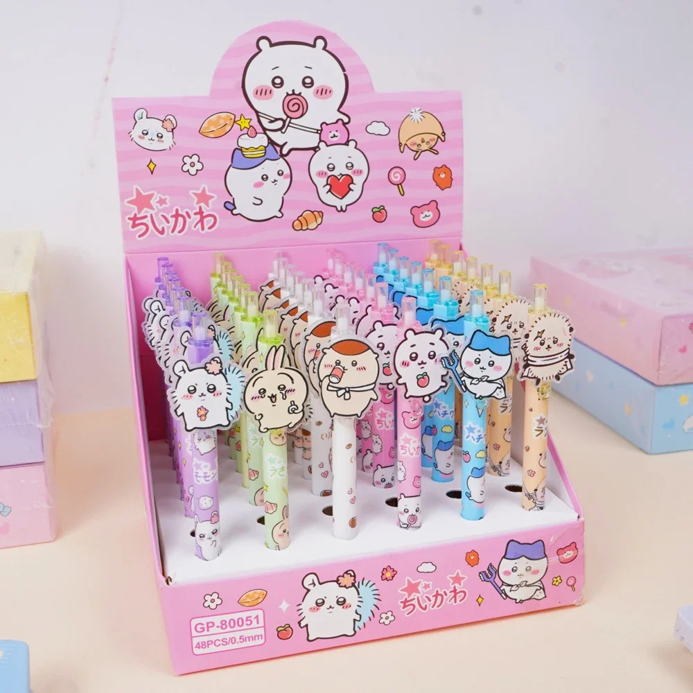 Chiikawa Kawaii Gel Pen 0.5mm Press Type Neutral Pen Cartoon Acrylic Patch Ballpoint Pen  Writing Stationery School Supplies