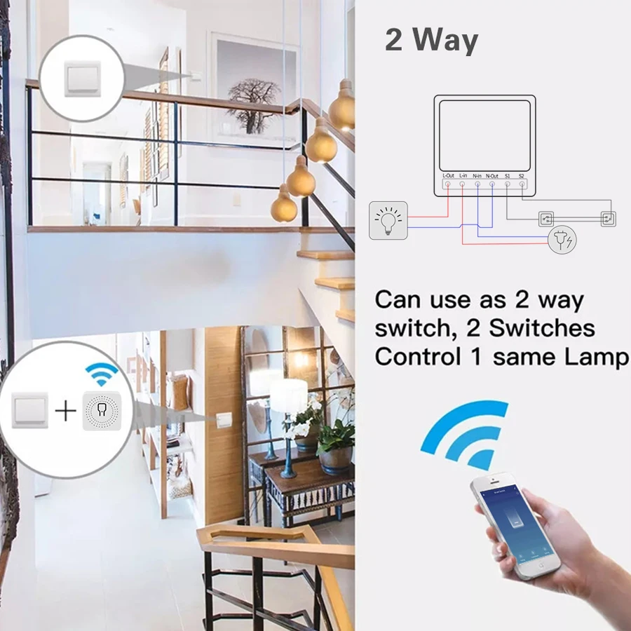 2 Way Mini DIY Smart Switch Tuya WiFi Light Switches Module RF433Mhz Timer Breaker Work With Smart Life Alexa Google Home Alice