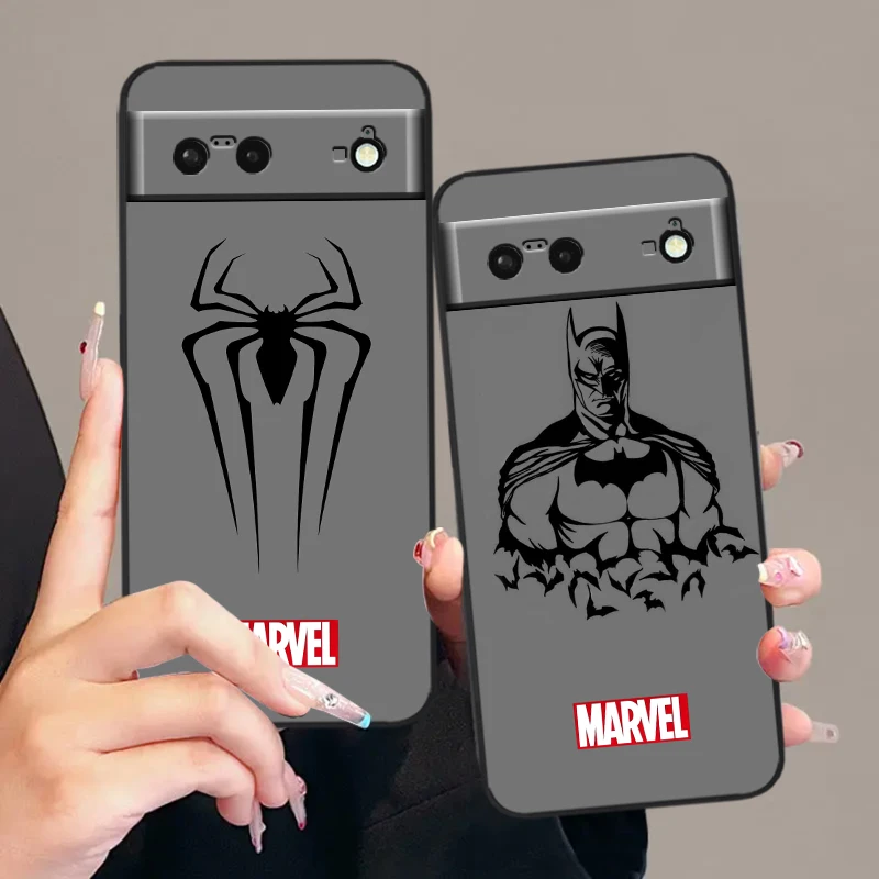 Marvel Spiderman Superhero For Google Pixel 9 8 7A 7 6A 6 5A 5 4 4A XL 5G Black Silicon Shockproof Shell Cover Phone Case