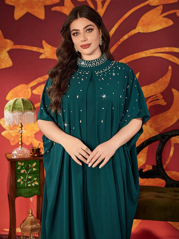 

Morocco Dubai Open Front Muslim Women Abbayas Arabic Inner Dress Islamic Clothing Outfit Kaftan Suit 2 Pieces Set Suit Party New