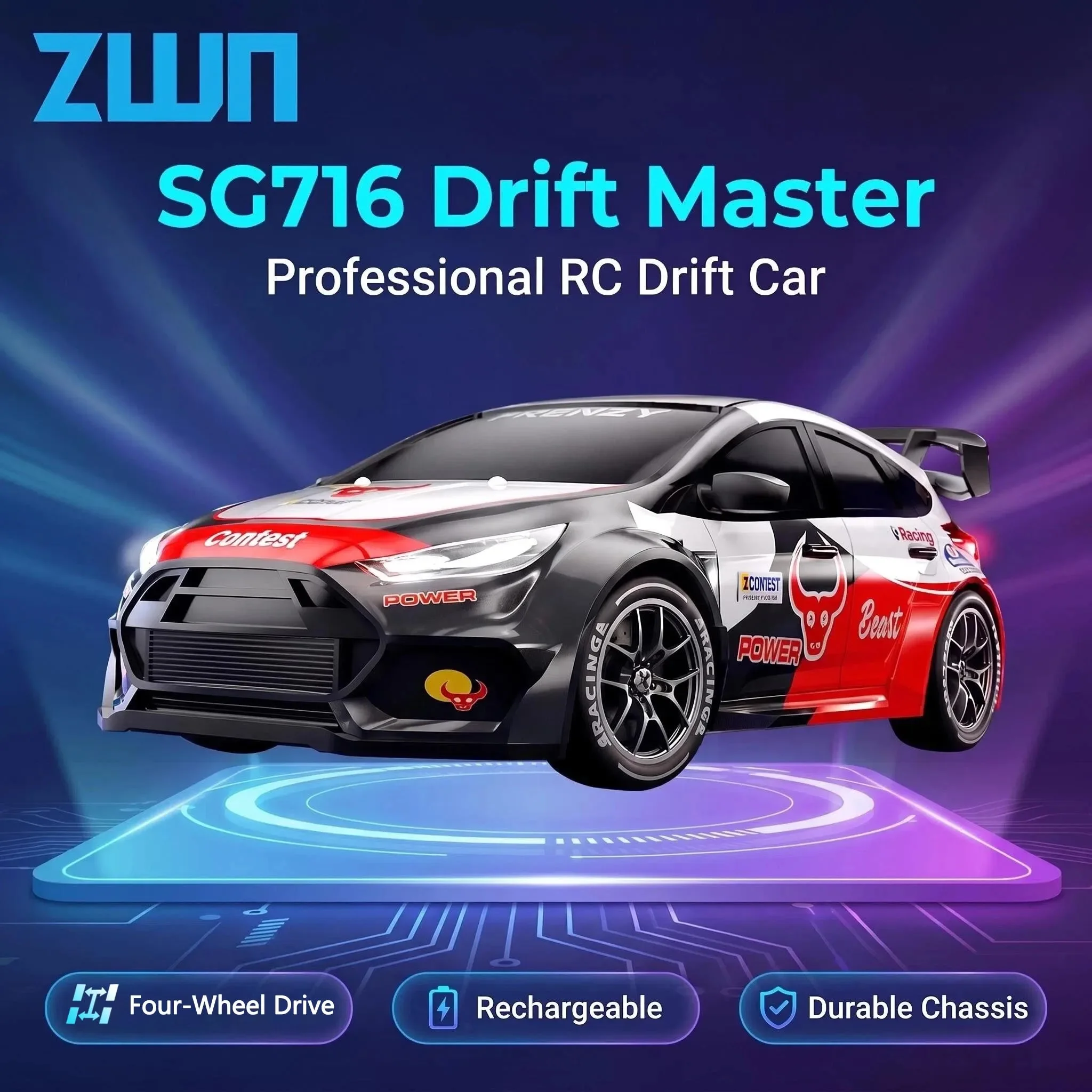 SG716 1:24 RC Car With LED Lights 2.4G 4WD High Speed Drift Remote Control Car Radio Controlled Racing Vehicle Toy Gift For Kids