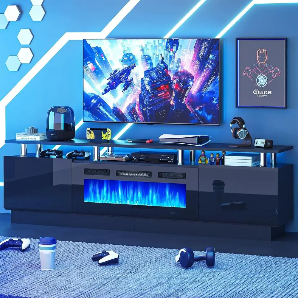 

Entertainment Center & 36 Electric Fireplace with Remote, LED Light, TV Stand for TVs up to 80, Black