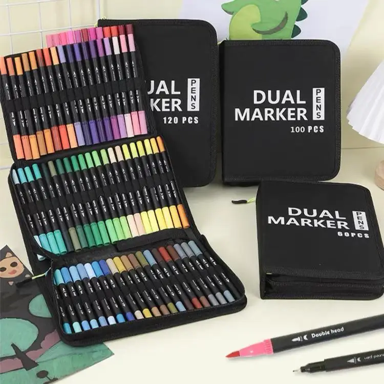 60 72 100 120 Colors Marker Set Double Head Water Based Sketch Graffiti Watercolor Comic Highlighter Art Painting
