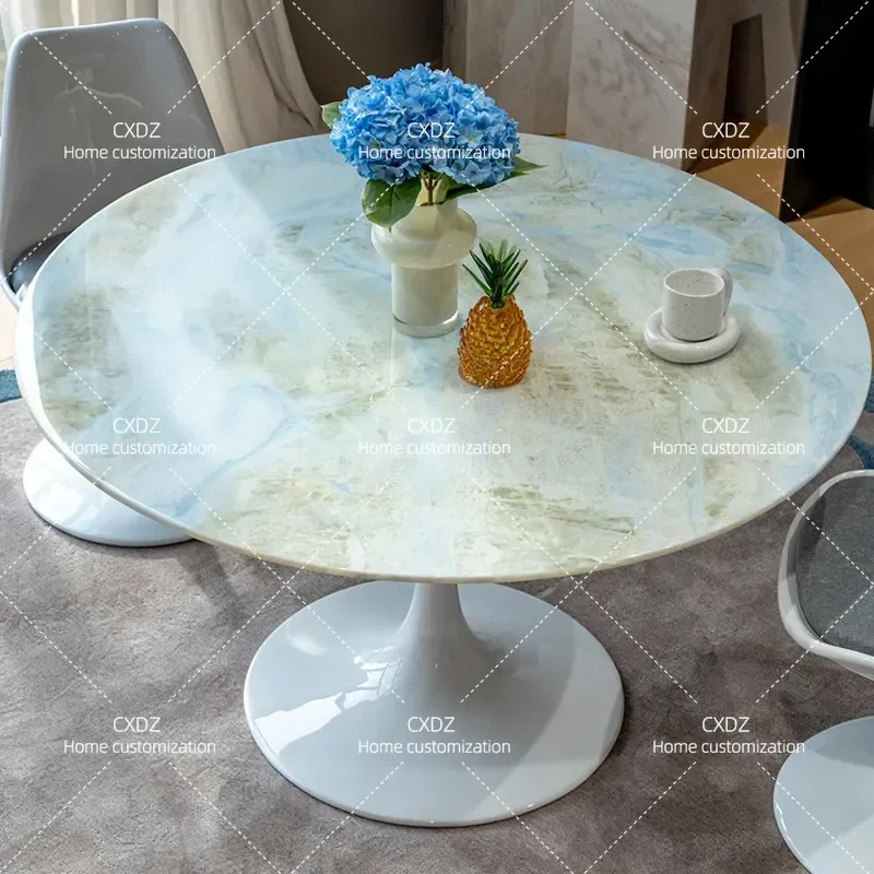 Natural Blue Marble Round Dining Table Modern Simple Tulip Base Small Luxury Stone Coffee Table for Living Room Home Decor