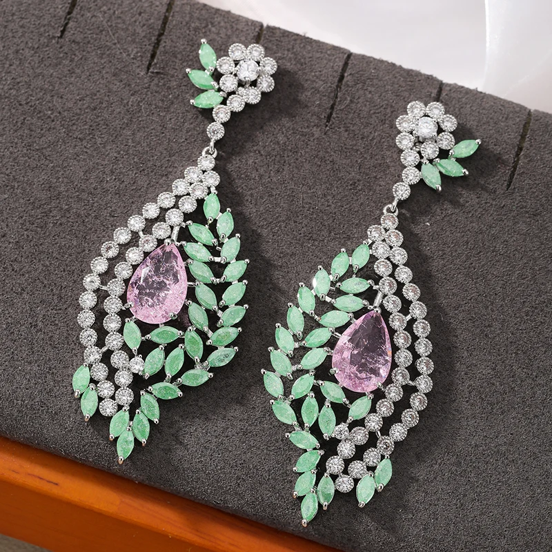 

SENYU Jewelry Green Marquise Cubic Zirconia Wreath Leaves Drop Earrings Elegance Women Party Earrings for Wedding Brides Gifts