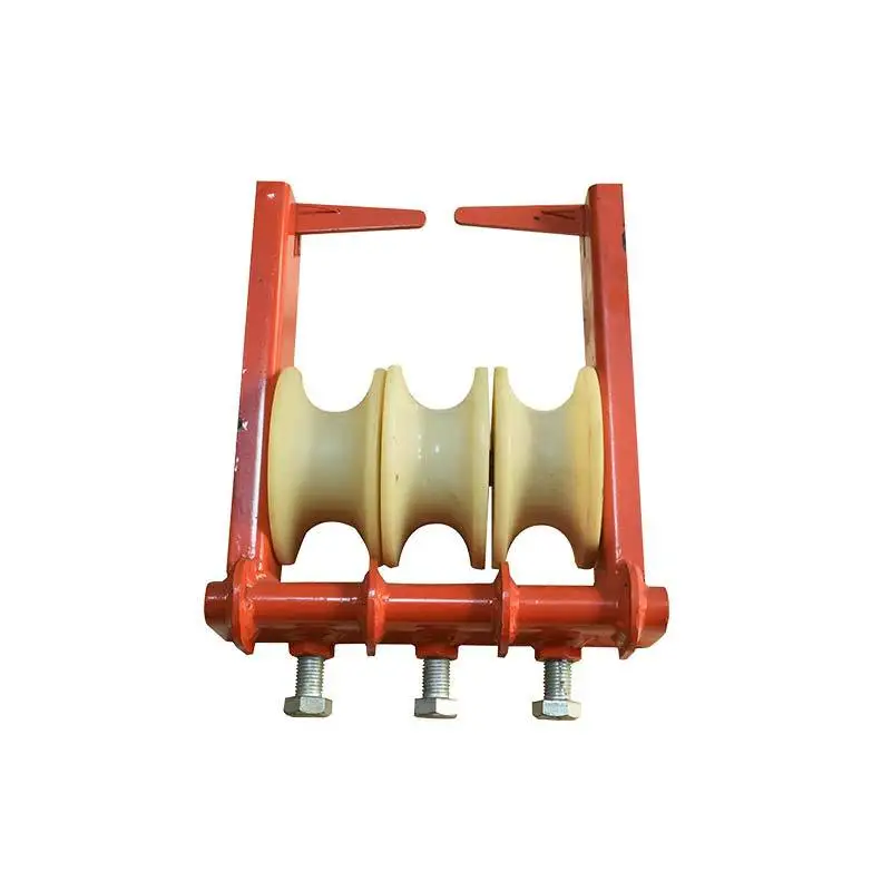 Linear pulley cable pay-off pulley corner straight running triple wellhead nozzle bridge