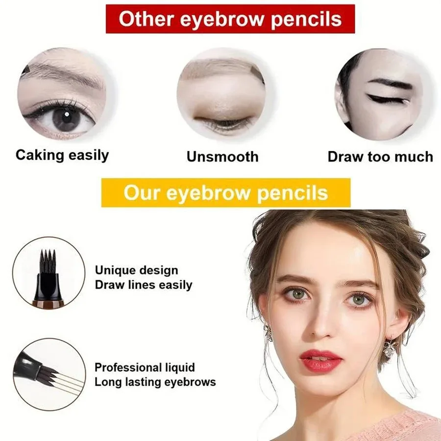 -Waterproof Eyebrow Pen, Microblading Eyebrow Pencil With 4 Split Head, Natural Looking Brows Makeup ( 5 Colors)