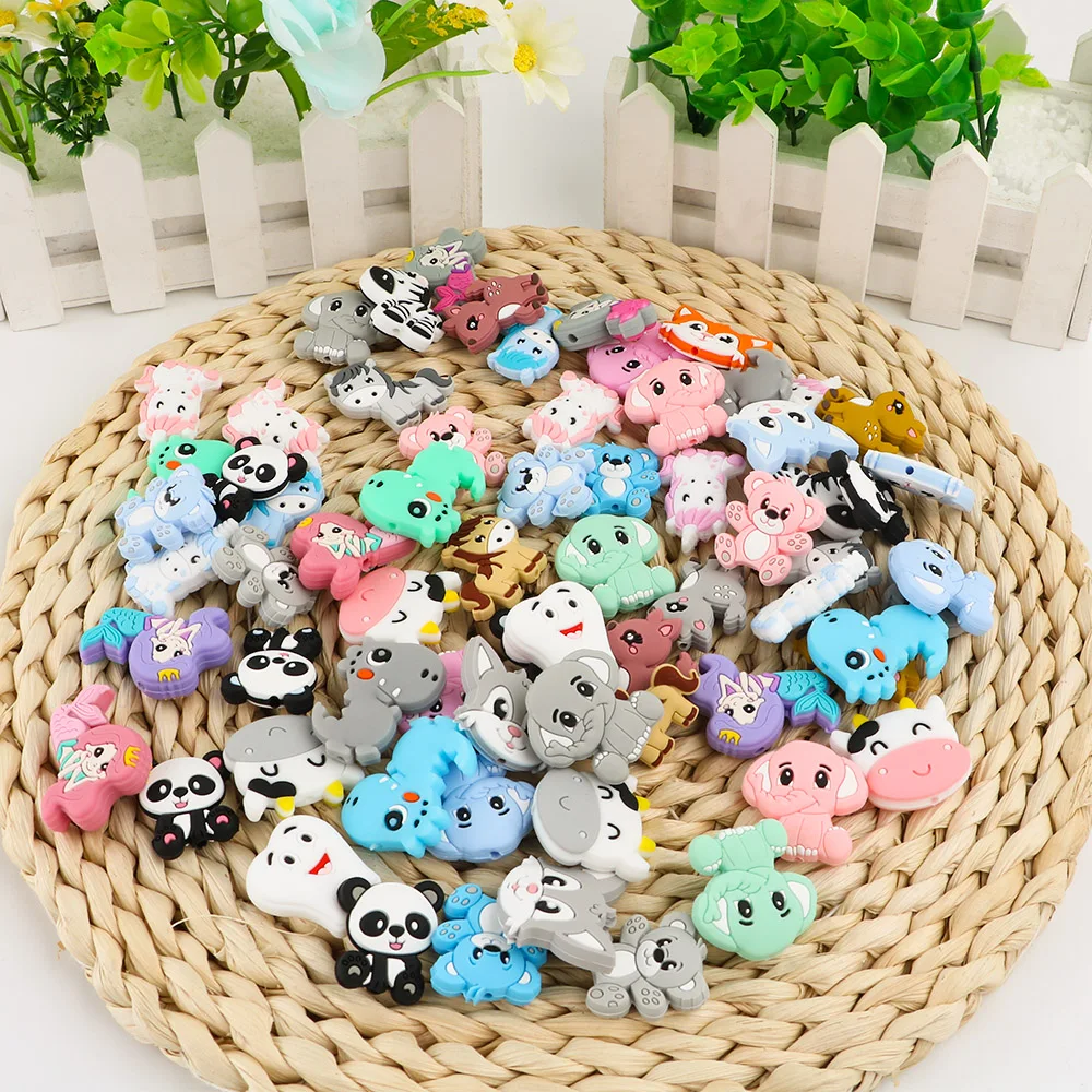 10Pcs Cartoon Animal Silicone Beads Horse Fox  Elephant Food Grade For Jewelry Pacifier Chain Making DIY Baby Toys