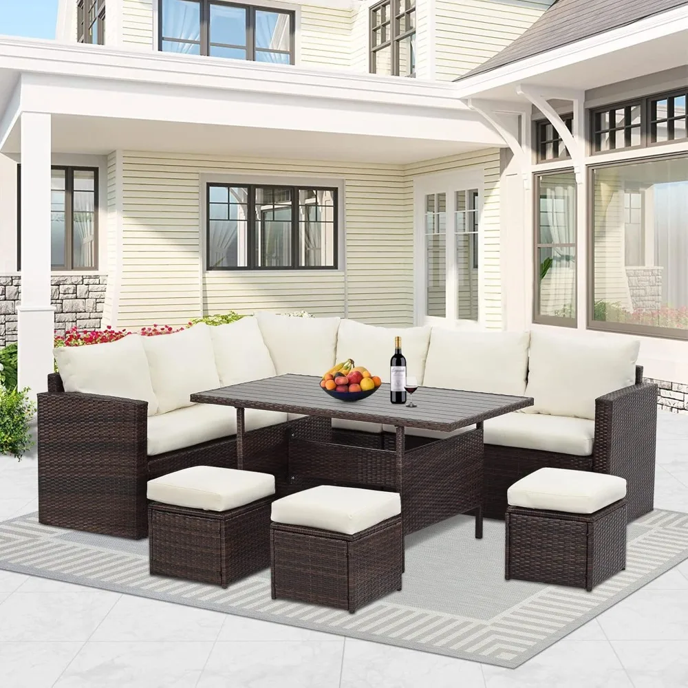 Patio Furniture Set All Weather Wicker Patio Conversation Sets with Cushion Seat & Pillows Outdoor Dining Set Patio