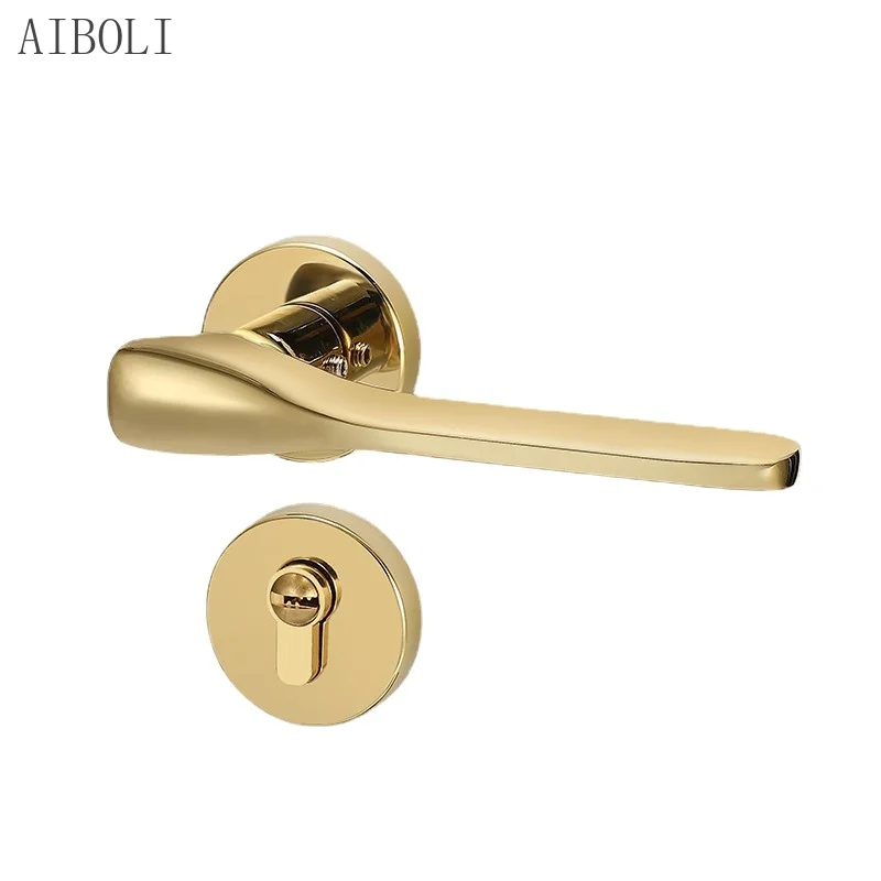 Light Luxury Zinc Alloy Golden Room Door Lock Handle Home Interior Door Silent Lock Body Mechanical Door Lock