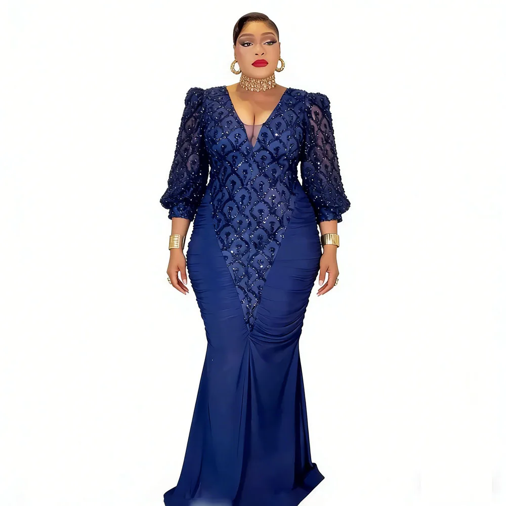 

Модные африканские платья с V-образным вырезом, вечерние платья для женщин, с пайетками, в стиле пэчворк, формальные платья, анкара, дашики, для свадеб и вечеринок, Турция, большие размеры.