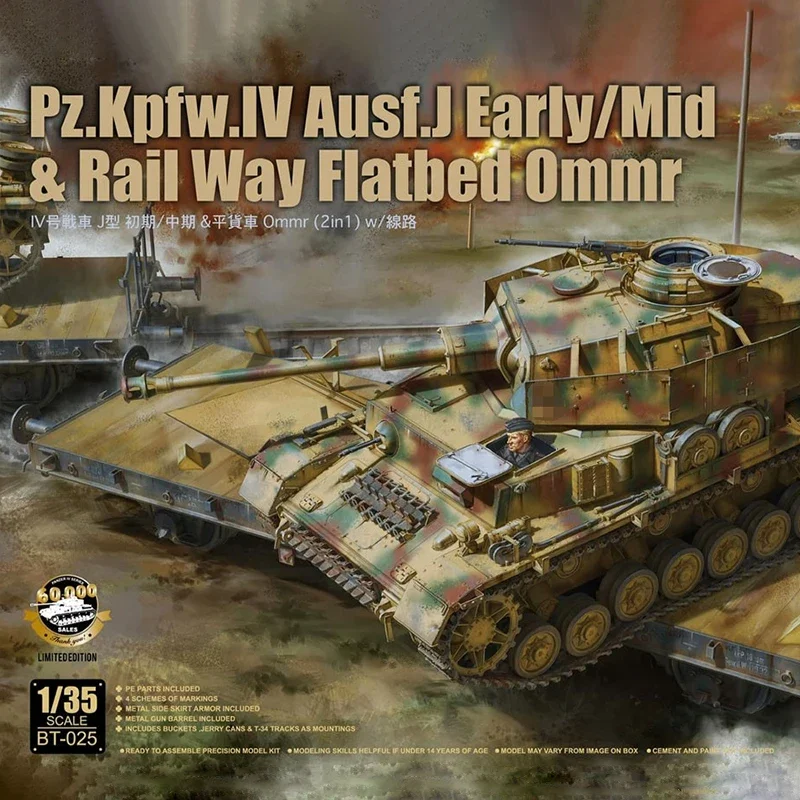 Border  Model Assembling Scale Model Kit BT-025 Pz.Kpfw.IV Ausf.J Eaely/ Mid & Rail Way Flatbed Ommr 1/35 Scale