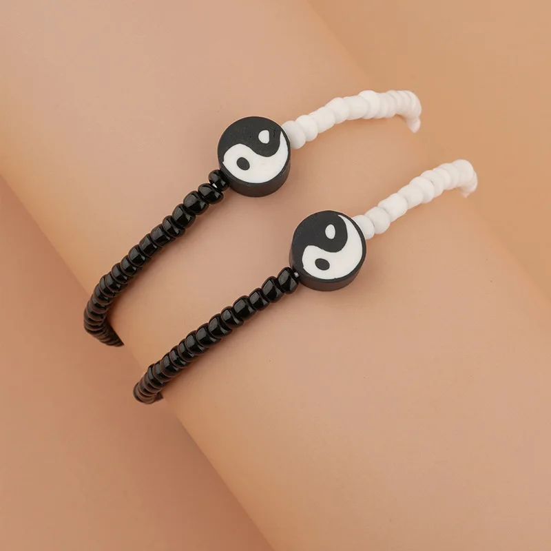 Simple Yang Yin Tai Chi Creative Blessing Rice Beads Anklet For Men Women Girls On Foot Gifts Fashion Jewelry Accessory