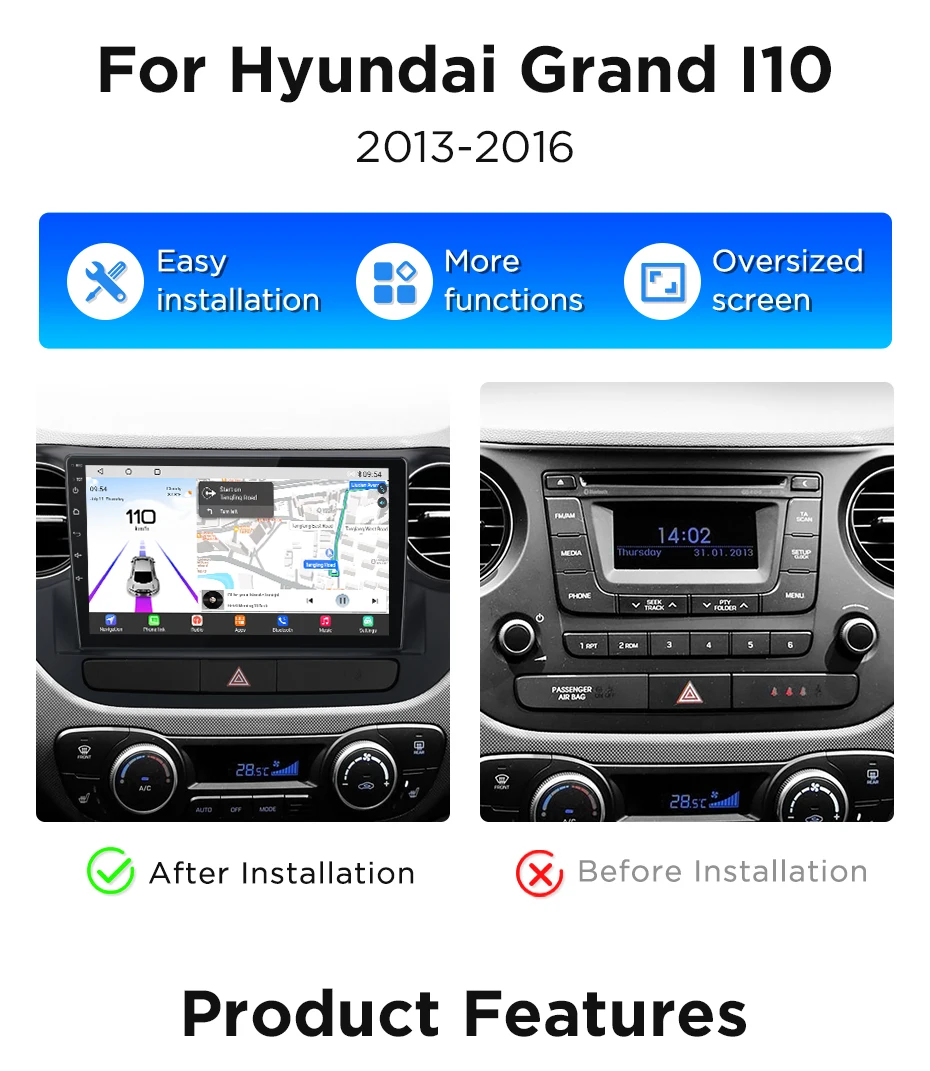 Junsun 360° ° Panorama Kamera Auto Radio Für Hyundai Grand I10 2013-2016 Drahtlose CarPlay Bildschirm Android Auto Stereo GPS Navi WiFi – Detail 2
