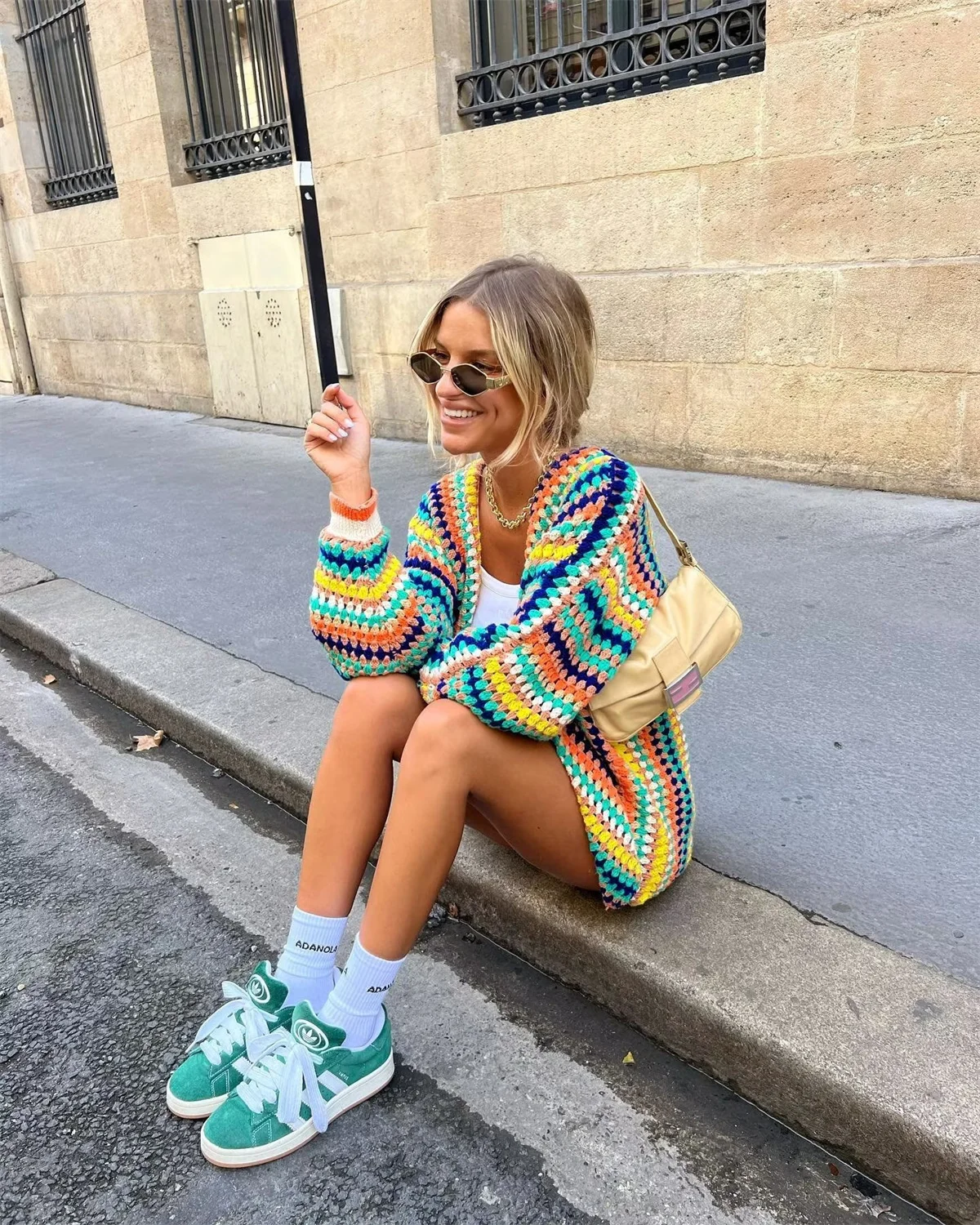 Women\'s Knitted Colorful Cardigan Long Sleeve Fashion Sweater 2024 Autumn Winter Loose Sweaters Casual Ethnic Style New In Coats