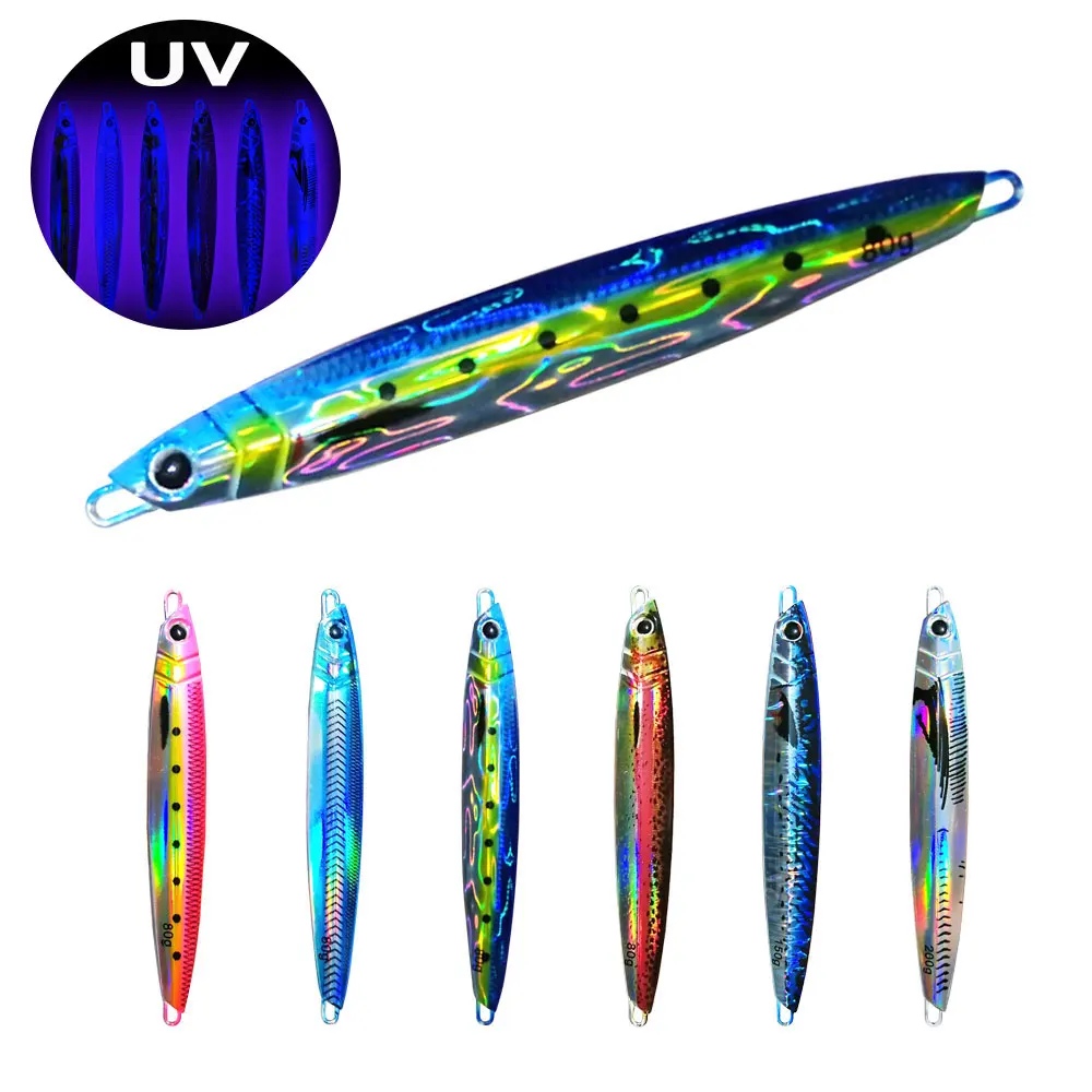 AS Lure Slow Falling JIg UV Jig 3D Print Fishing Glow Angler 60g80g120g150g200g250g Metal Hard Bait Sinking Jigging Pesca Bait