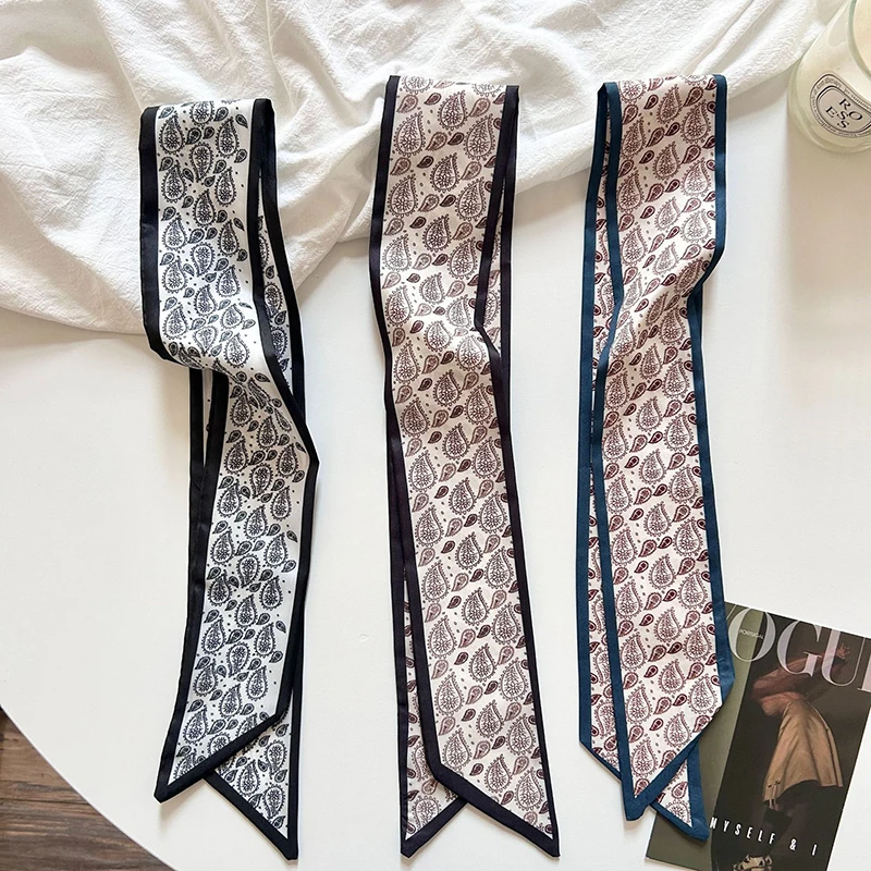 

RUNMEI Ретро Пейсли узор модный шелковый шарф повязка для волос лента завязанная для волос длинный бант винтажная атласная лента аксессуары для волос