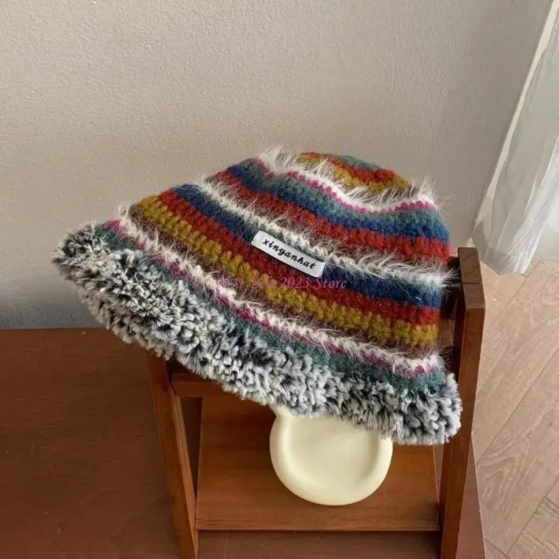 

49ME Sunproof Woman Crochet Hat Summer Fisherman Hat Teens Color Matching Bucket Hat