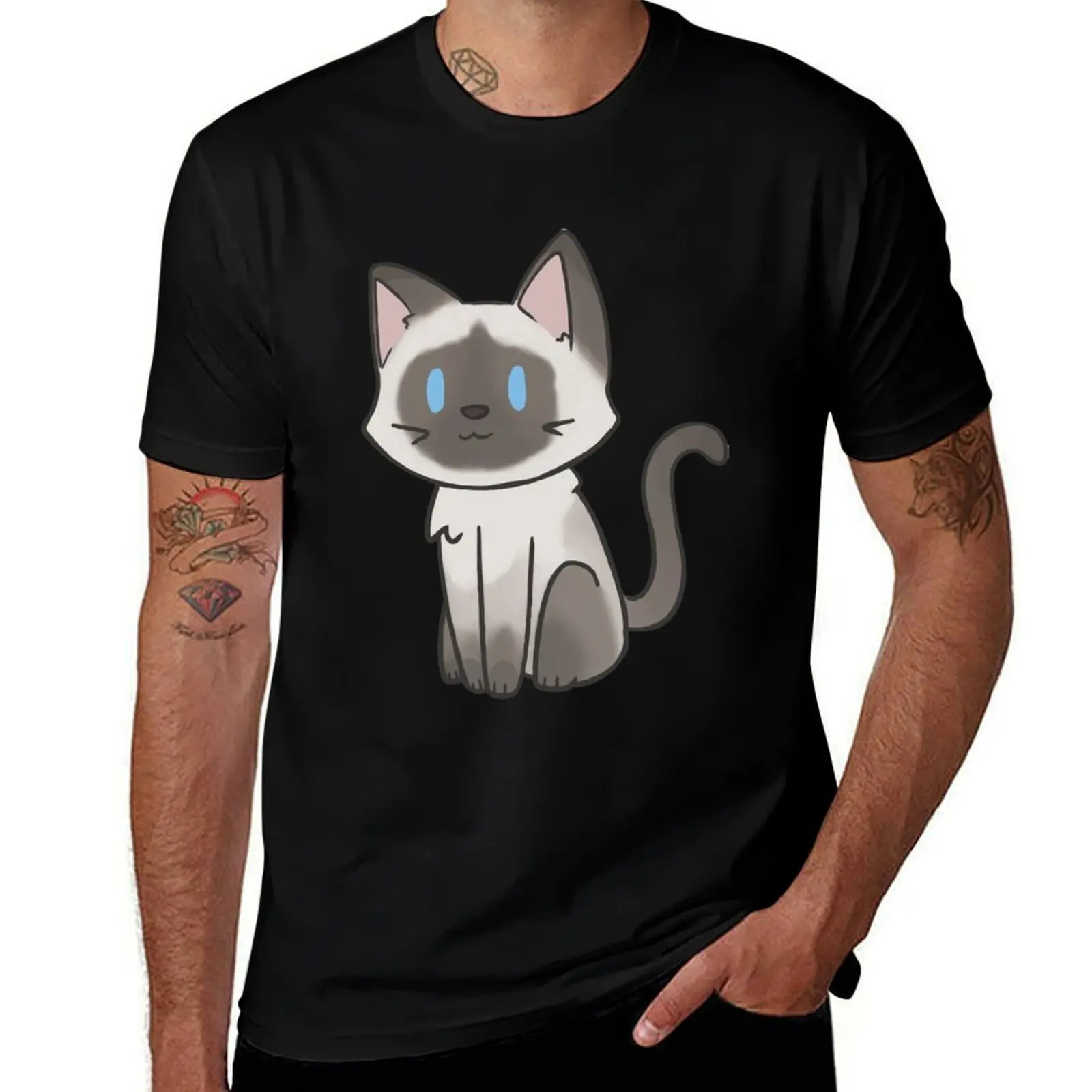 Chibi Cat Design - Siamese Cat T-Shirt Soft Touch Basic Cotton T-Shirt