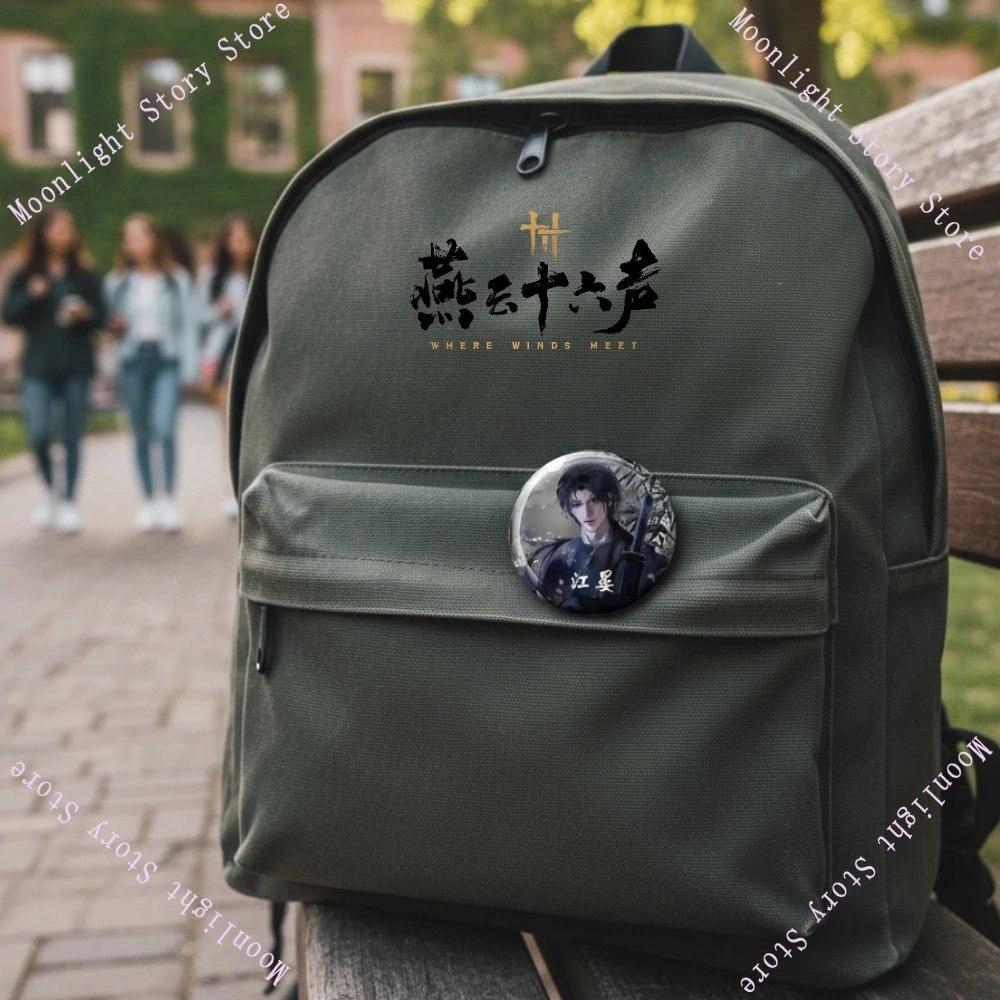Where Winds Meet Game Merch-Conjunto de seis piezas, insignia de Jiang Yan, llavero, mochila, decoraciones de escritorio, adornos colgantes, regalo
