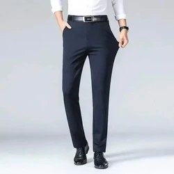 Trouser Suits Button Zipper High Waisted Pockets Solid Color Men's Trouser Suits Casual Spring Autumn Business Formal Pants