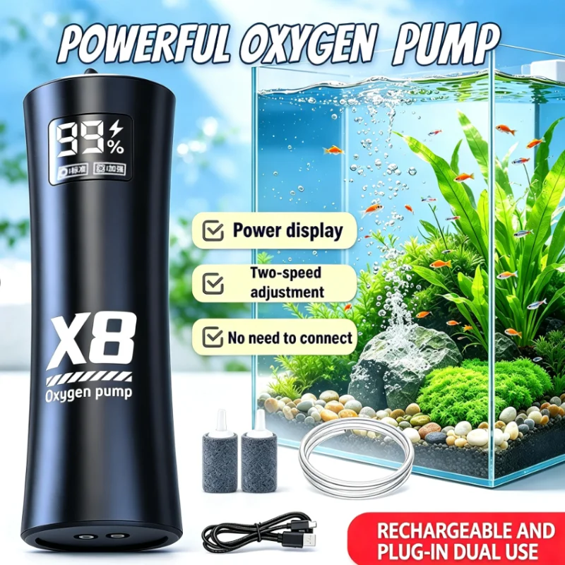 USB Rechargeable Portable Oxygen Pump Aerator,Quiet Small Air Pump for Outdoor Night Fishing,Aquarium and Night Fishing
